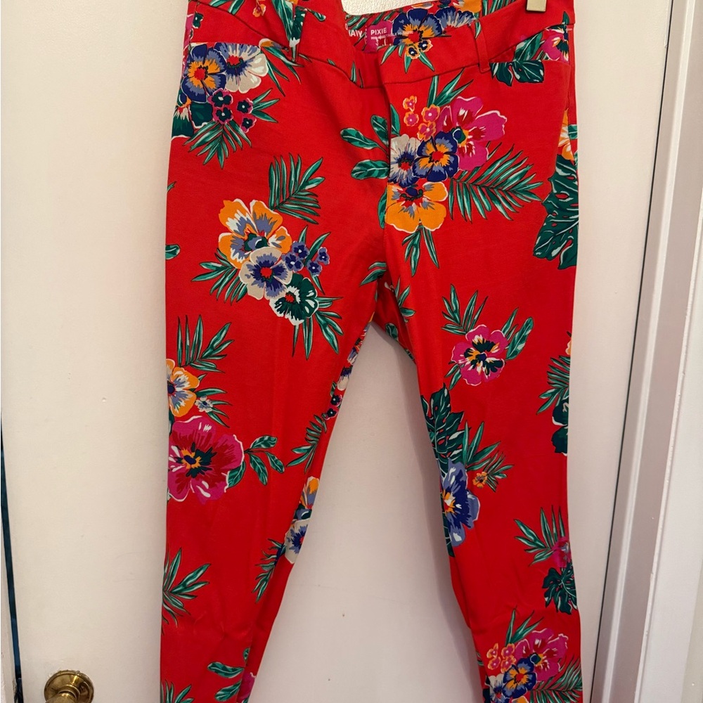 Old Navy Red Floral Straight Leg Pants